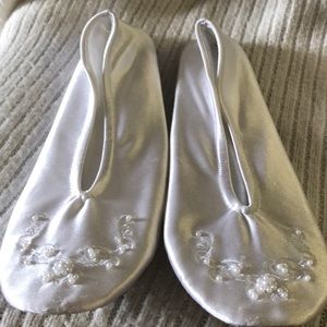 White Satin & Pearl Ballerina Type Slippers